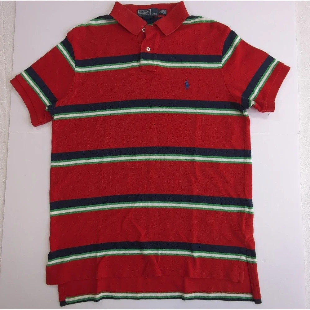 VTG Polo Ralph Lauren Striped Custom Fit Polo Shirt Men's Size Large READ SIZING